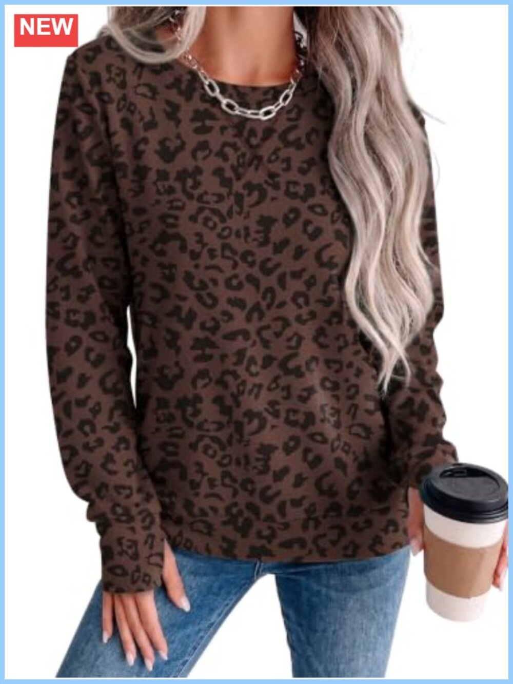 Crewneck Sweatshirt Long Sleeve Thumb Hole Loose Fit Women Pullover